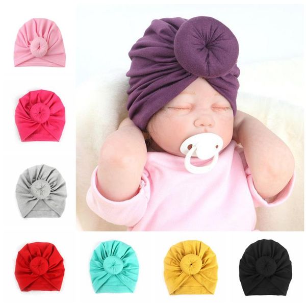 

lovely winter solid color thick newborn toddler kids hat boys girl cotton beanie hat soft bow turban bonnet cap baby accessories, Slivery;white