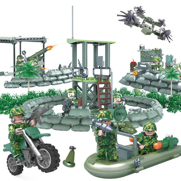 

camouflage army mini toy figure armed troop jungle commandos amphibious special forces military model modern war building blocks brick