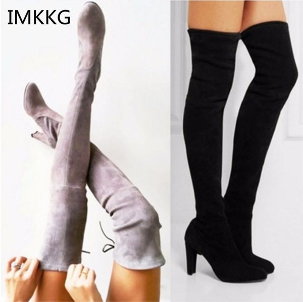 

winter women boots over the knee shoes zipper tall canister high heels pumps plus velvet shoe with fur big size 41 42 43 q552, Black