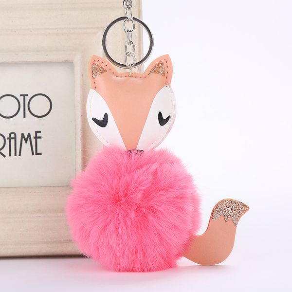 

keychains cute pompom keychain artificial fur ball fluffy leather key ring women bag pendant llaveros gift accessories mq14, Silver