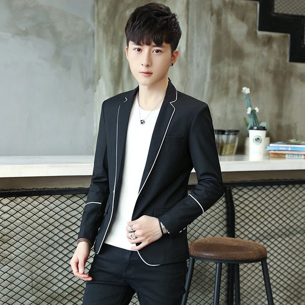 

men's suits & blazers solid color leisure for men white selvage suit young wear then west long sleeve single coat, White;black