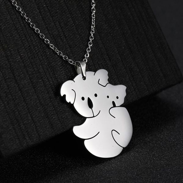 

skyrim cute koala animal pendant necklace stainless steel golden initial choker chain necklaces memorial jewelry gift for women, Silver