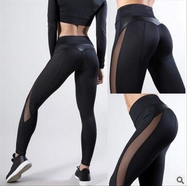 

women workout push up fitness leggins leather leggings sports hight waist leggings for women 2020, Black