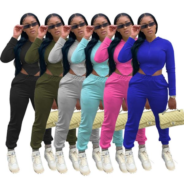 

women 2 piece sets fall winter casual clothing crop jacket pants s-2xl outfits solid color cardigan leggings outerwear+capris 3864, White