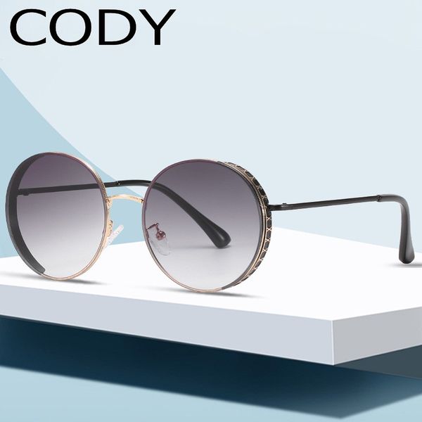 

q2a129 vintage round sunglasses women design gradient gray lens alloy frame female sun glasses uv400 shades for men, White;black
