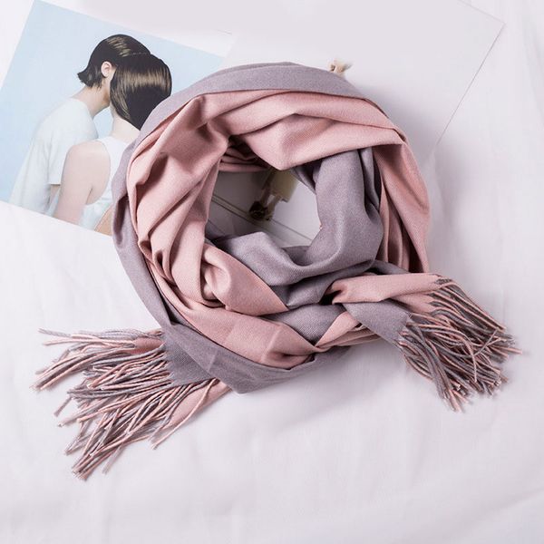 

long shawls 200cm*65cm two colors thick warm tassels scarves double sided solid color winter cashmere scarf, Blue;gray