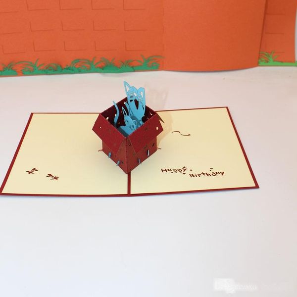 

cartoon cat happy birthday gift box greeting cards laser cut handmade kirigami origami postcard