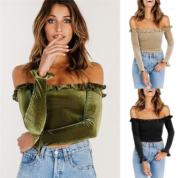 

long sleeve short spring womens clothing fashion women designer tshirts slash neck solid color, White