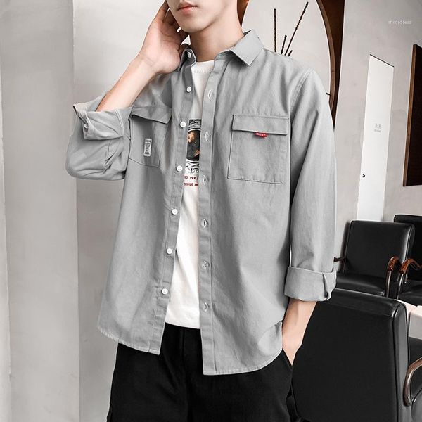 

autumn thin loose solid color men coats high street shirts outerwear skateboard pocket mens designer jackets spring, Black;brown