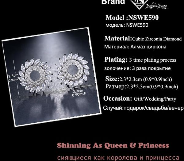 

club factory luxury round cubic zircon stud earrings for women green marquise studs ear for party bride jewelry gift kupe88, Golden;silver