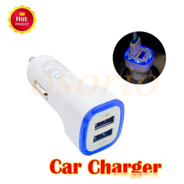 

5v 2.1a dual usb ports led light car charger adapter universal charing adapter for iphone samsung s10 htc lg cell phone