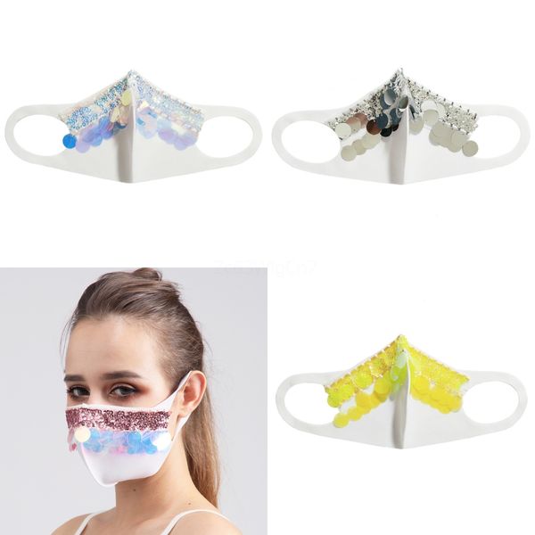 

blingbling fashion party sequins designer printed face mask women washabledust windproof protect cotton masks #634#571, Black