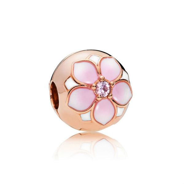 

new 100% 925 sterling silver 1:1 genuine gem 782078nbp rose magnolia bloom fit diy bracelet original women wedding vintage gift, Black