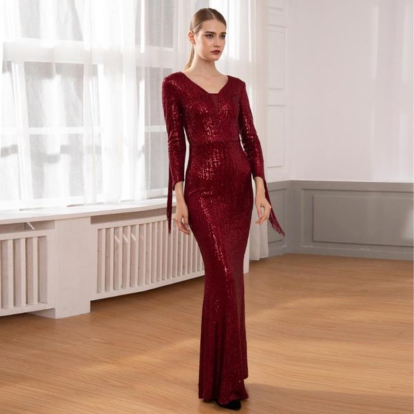 

бургундия макси платье полосатый sequined лоскутная сетки кисточки длинные шеи v эластичный платье партии, Black;gray