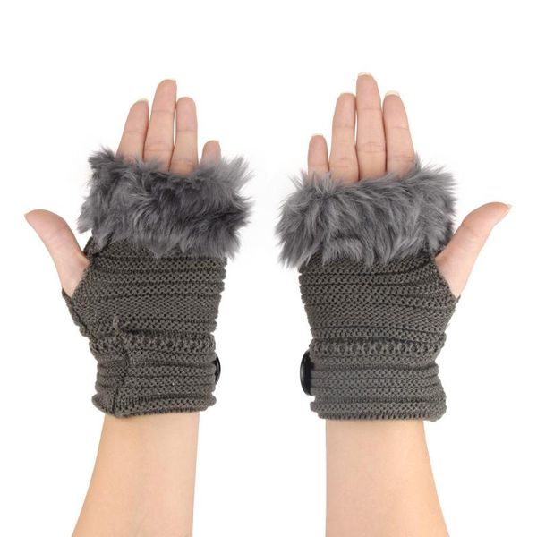 

knitted wool imitation fur fingertips warm wool gloves dark gray fashion casual warm dew finger windproof anti slip glove, Blue;gray