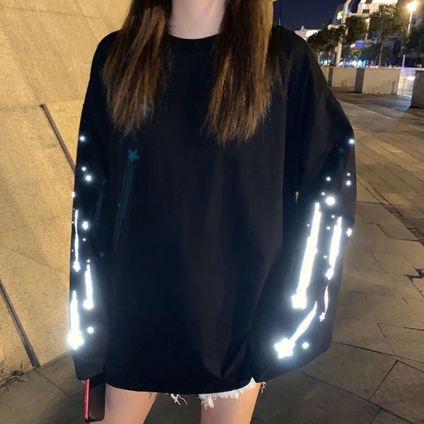 

2020 sweatshirt hoodie women spring body reflective streetwear print korean harajuku long sleeve tracksuit o-neck pullover, Black