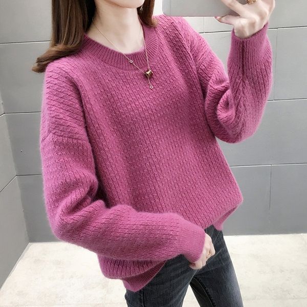 

casual o-neck knitted pullover for women autumn winter khaki/red/navy blue sweater female loose knit jumper fall fashion 2020, White;black