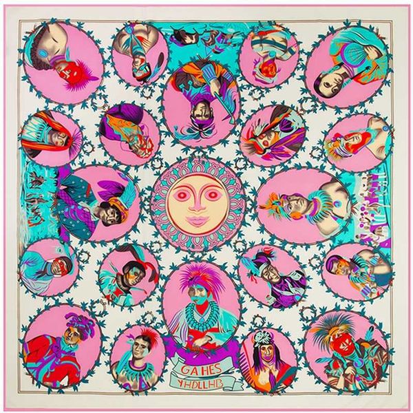 

pobing 100% шелковый шарф женщин шали аватар большой печати палантины площади шарфов бандана платок шарф женский foulards 130см, Blue;gray