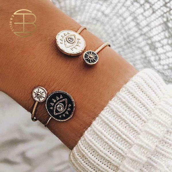 

2020 New Vintage Open Bracelet Enamel Black White Evil Eye Gold Bangles Bracelets For Women Fashion Female Bracelet Jewelry