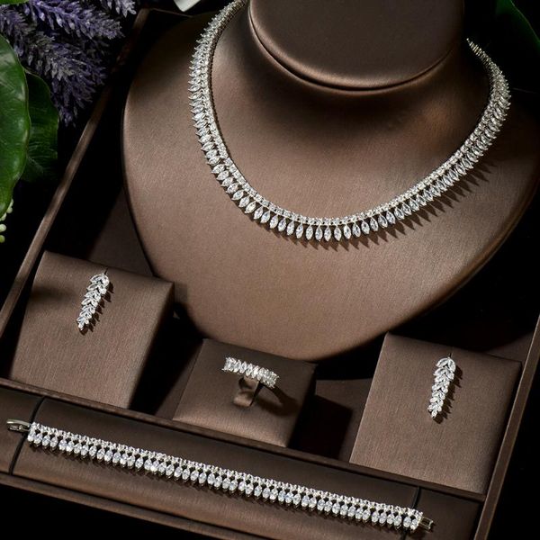 

hibride 2020 new trendy leaf design bridal wedding jewelry sets necklace earring set dairy accessories n-1484, Silver