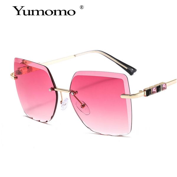 

high qulity women's rimless square sunglasses metal shades fashion luxury diamond sunglasses female ladies brown eyewear, White;black