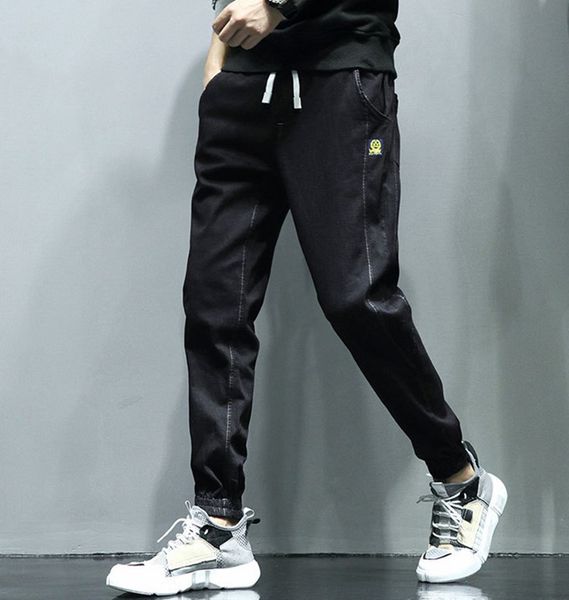 

selling 2020 new designer luxury mens jeans european american autumn trend all-match casual pencil pants tie-foot sport overalls trouser, Blue
