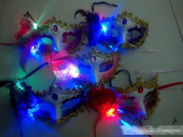 

halloween party mask wholesale sushipping luminous feather masks bar masquerade mask halloween mask party toys wholesale