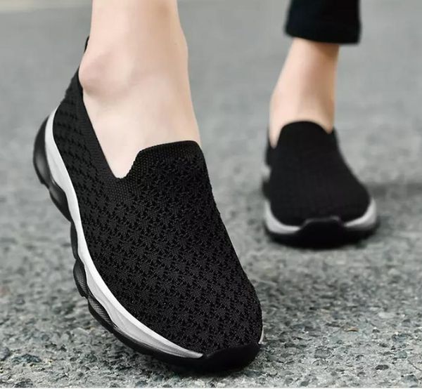 

женщины квартир обувь женщина скольжения на плюс размер обуви дышащая сетка мягкий переплетения плоский случайный chaussures фам zapatos muj, Black