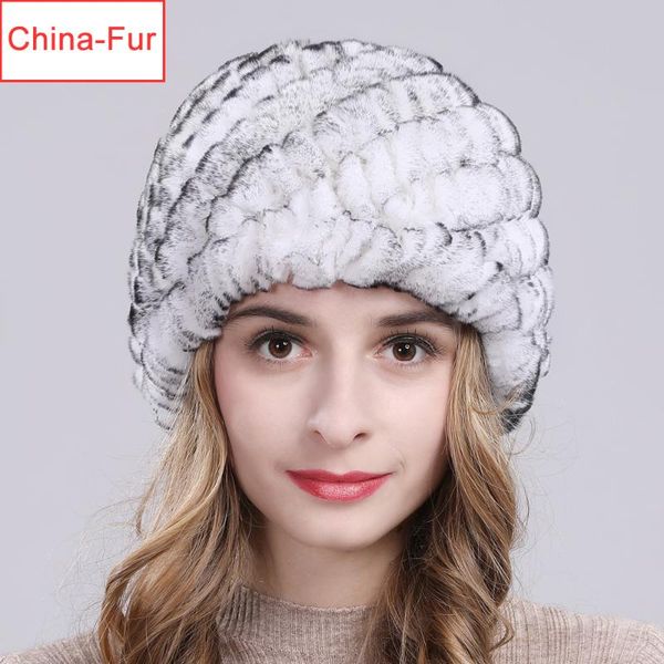 

beanie/skull caps 2021 lady winter natural real rex fur hat girl 100% cap warm soft knitted genuine skullies beanies, Blue;gray
