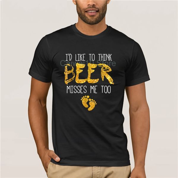 

men's t shirt cartoon fun funny pregnancy men beer drinking pregnant 100% cotton trendy creative graphic t shirt top