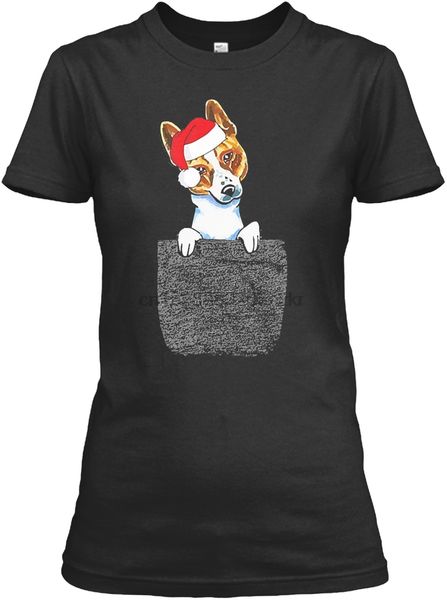 

мужчины футболка басенджи собака санта hat в кармане chr женщины t-shirt