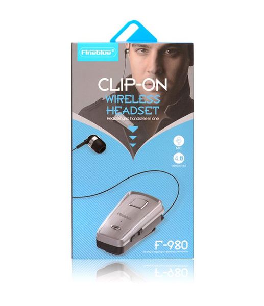 

fineblue f980 retractable mini wireless bluetooth handsheadset stereo headphone clip mic phone call portable