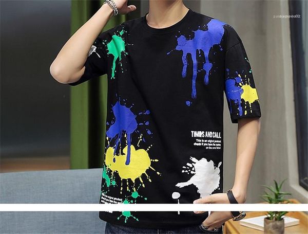 

neck normal length tees casual short sleeve summer mens letter and pattern printed tshirt crew, White;black