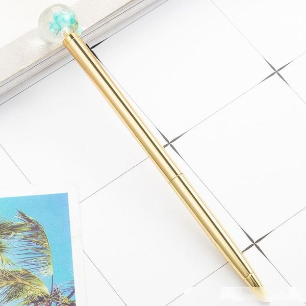 

metal dry flower glass ball ballpoint pens business office school stationery supplies valentine s day birthday christmas gift, Blue;orange