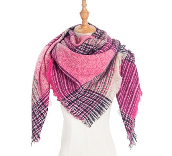 

2020 new autumn winter cashmere-like large double-sided color plaid scarf women's shawl wm01, Blue;gray