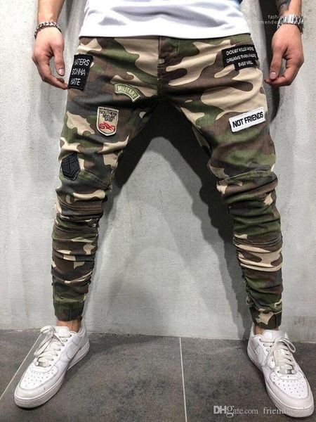 

jeans patches mens pencil pants fashion cool army green mens trousers camouflage skinny mens long stretch, Blue