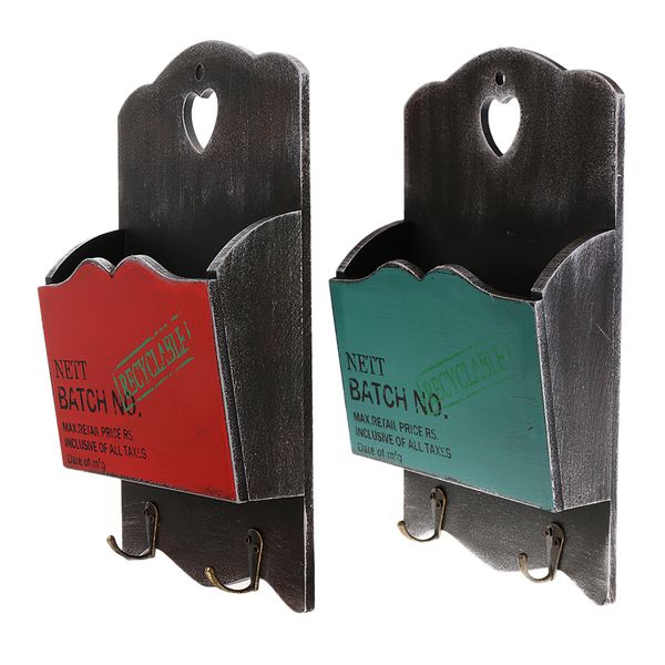 

2pcs mail organizer letter rack wall mounted mail sorter storage key hooks