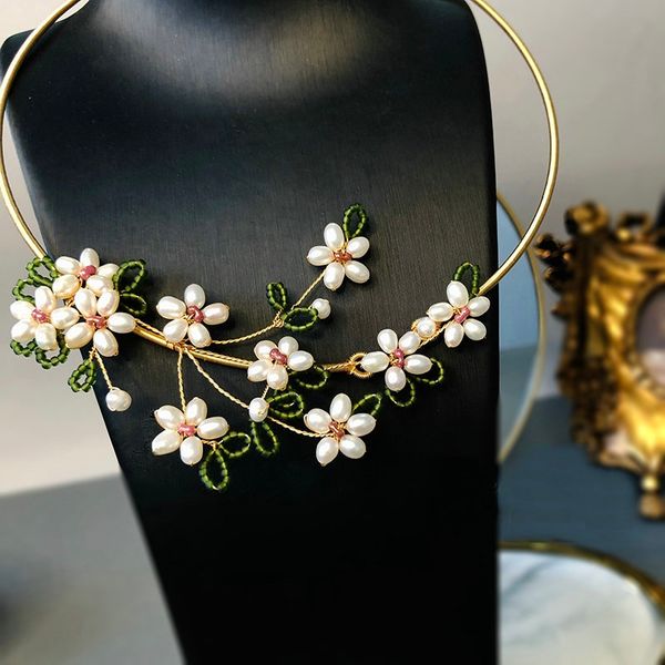 

sinzry new personality design handmade real natural pearl flower vintage necklace band original fashion jewelry 0927, Silver