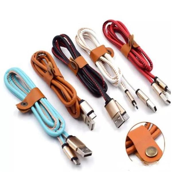 

1m 3ft micro v8 5pin leather charger cable for samsung galaxy s3 s4 s6 s7 edge for htc android phone