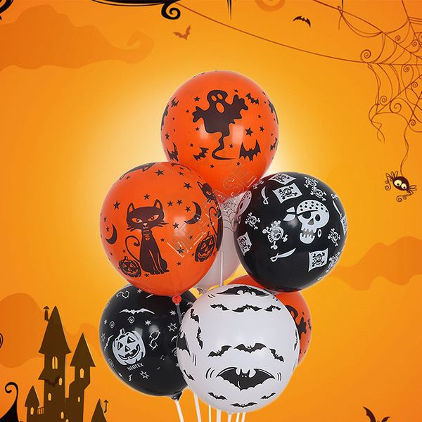 

12inch balloon hallowmas decorative balloons festival party props skull pumkin ghost spider cartoon balloons latex airballoon kids toy d9713, Black;red
