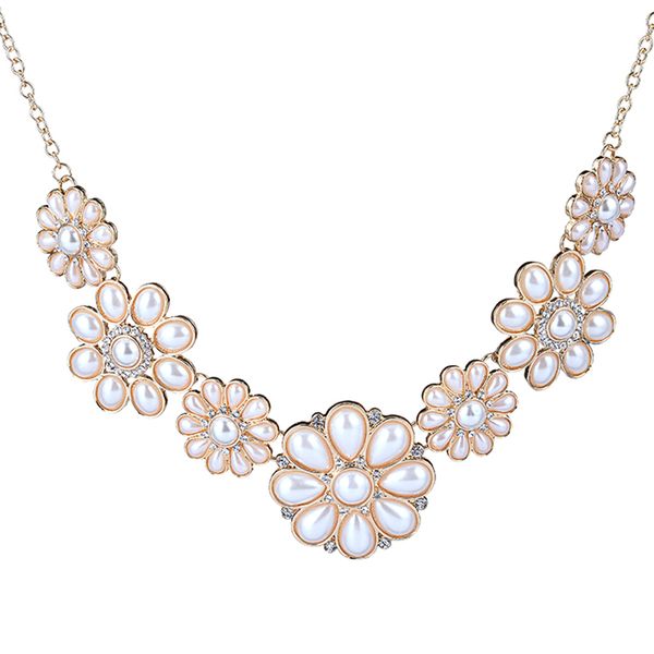 

chokers marte&joven luxury simulated pearl necklaces jewelry for women floral pendant gold color statement necklace accessories, Golden;silver