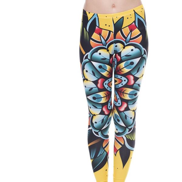 

new fashion women leggings creative design leggins printed trousers tattoo flower legging high waist legins women pants, Black