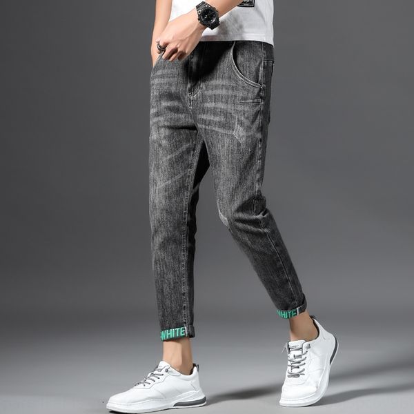 

spring summer slim fit ankle straight ankle-length pants men's korean style trendy casual micro elastic thin men's trendy br and j, Blue