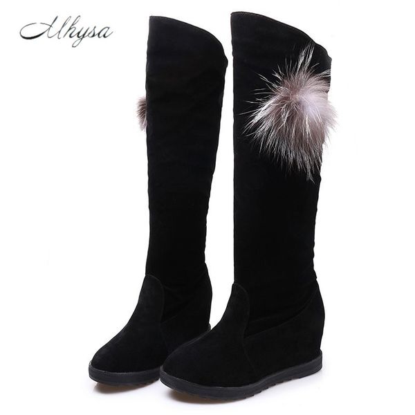 

2020 winter women's boots fashion wear flat mid-calf women's boots round toe low-heeled suede for women zapatos de mujer, Black