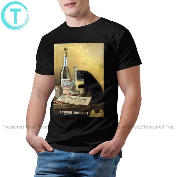 

black cat тенниска ретро французский плакат absinthe bourgeois футболка мужская с коротким рукавом майка printed tshirt