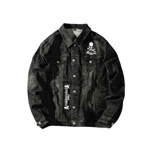 

fashion 2020 black denim jacket male spring autumn hip-hop personality skull embroidery printed denim clothing jacket hombre, Black;brown