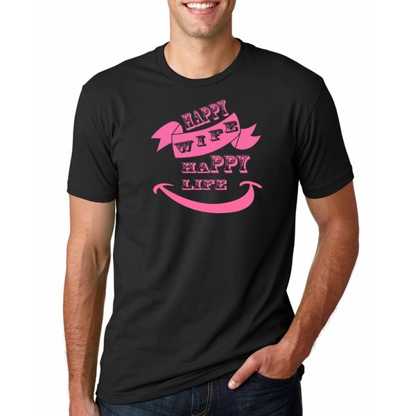 

mens t shirt-funny saying happy wife happy life novelty graphic humor tees for men