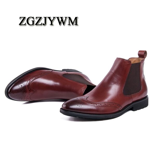 

boots zgzjywm arivel fashion genuine leather elastic band pointed toe business casual wedding ankle male foot, Black