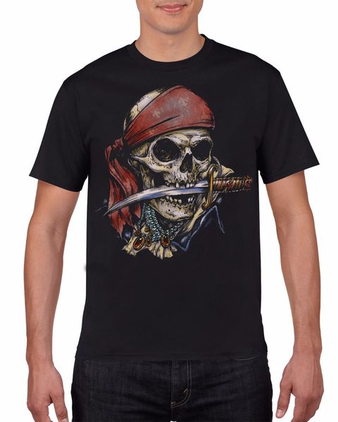 

2019 brand new tee shirt design pirate skull knife in mouth o neck tee shirt men t shirts