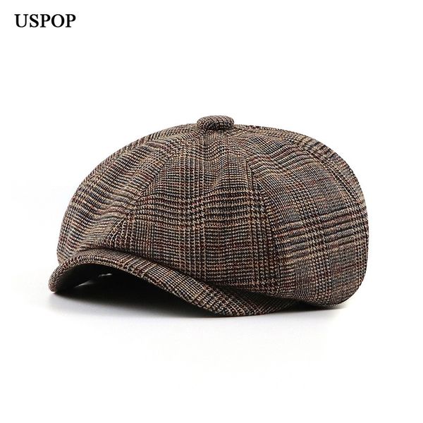 

uspop 2020 winter men's hat berets for men vintage plaid news boy caps male beret hat, Blue;gray